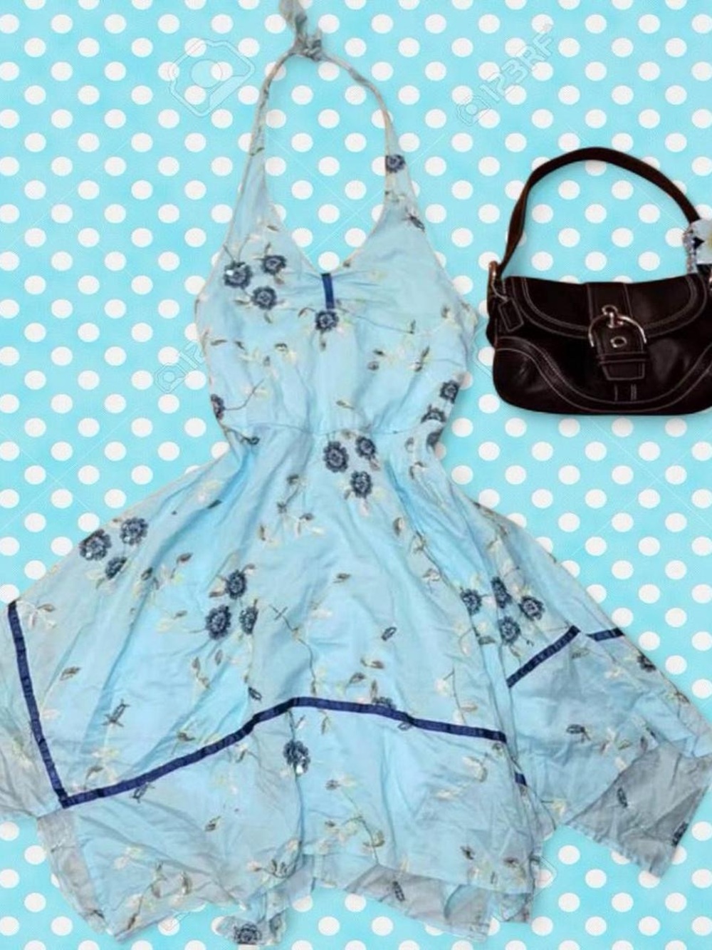 Light Blue Floral Halter Sundress